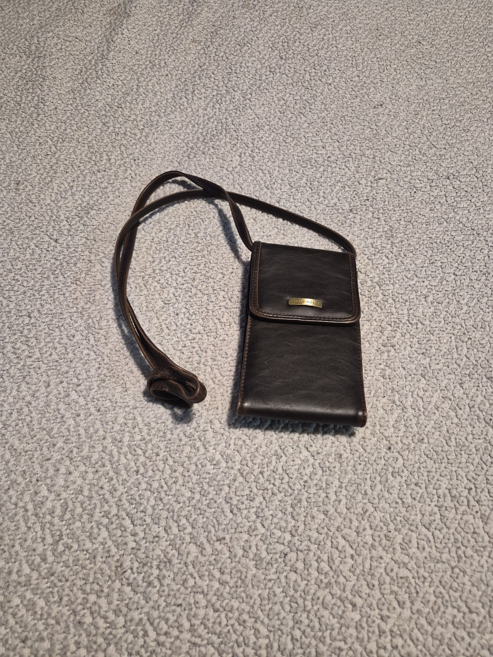 Vintage First Issue Dark Brown Leather Crossbody Wallet Phone Bag